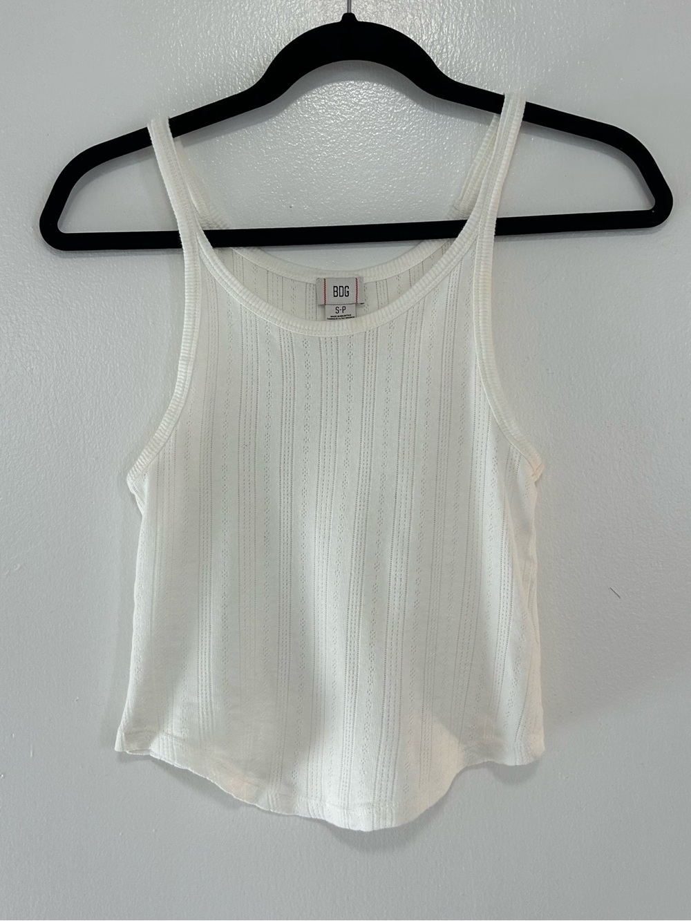 BDG White Ribbed Scoop Neck Cotton Tank Top